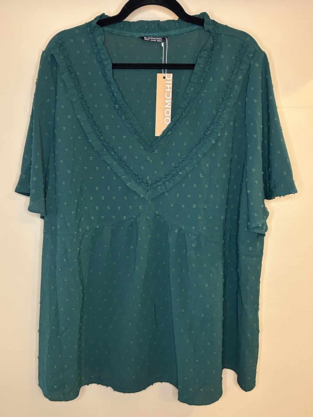 BloomChic Blue V-Neck Tunic Flutter Sleeve Top